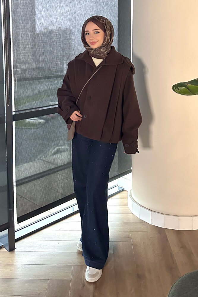 Snowfall Düğmeli Kısa Kaban - Kahverengi - 9