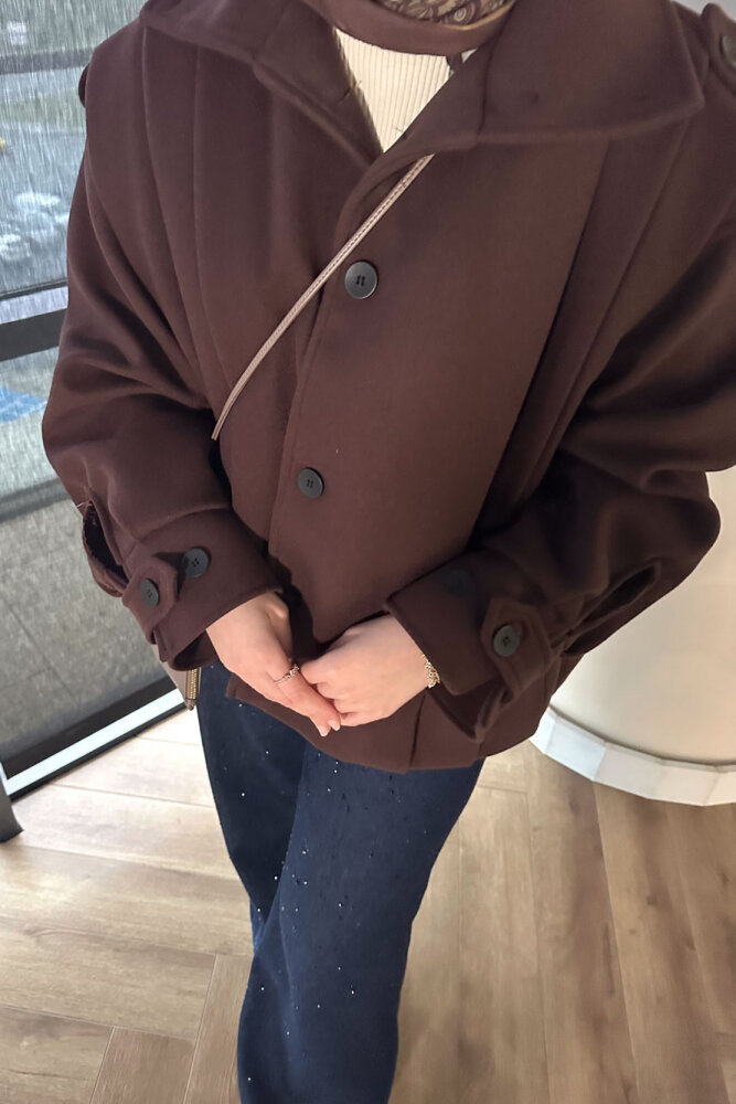 Snowfall Düğmeli Kısa Kaban - Kahverengi - 7