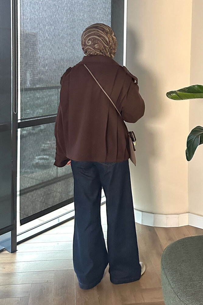 Snowfall Düğmeli Kısa Kaban - Kahverengi - 10