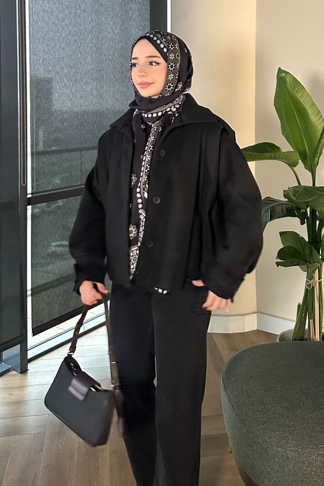 Snowfall Düğmeli Kısa Kaban - Siyah - ALLMİSS (2)