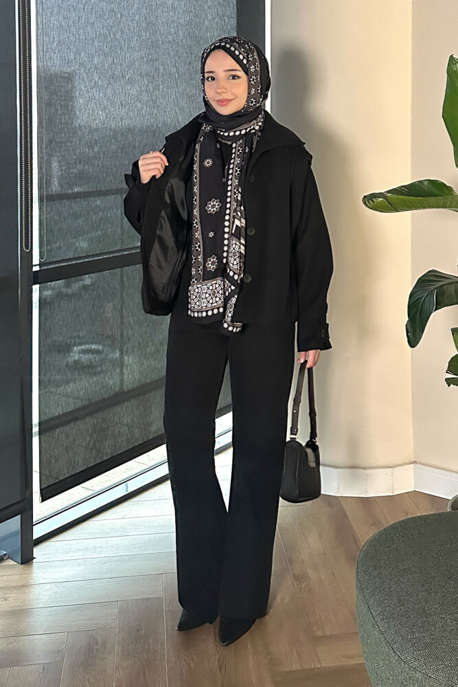 Snowfall Düğmeli Kısa Kaban - Siyah - ALLMİSS (1)