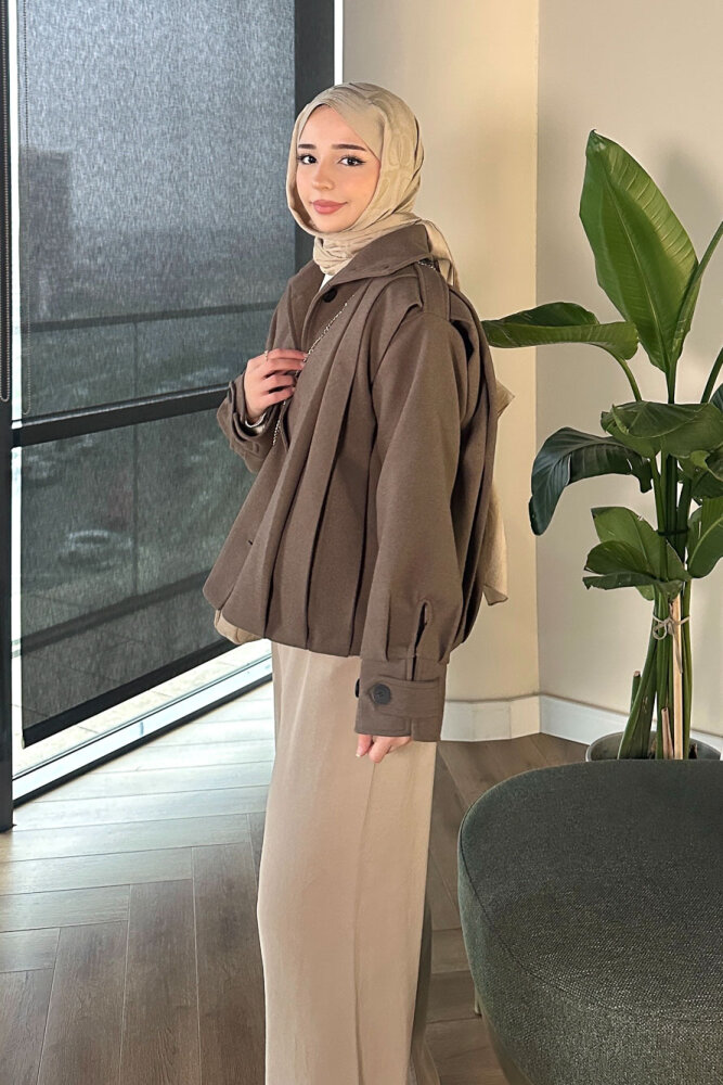 Snowfall Düğmeli Kısa Kaban - Vizon - 1