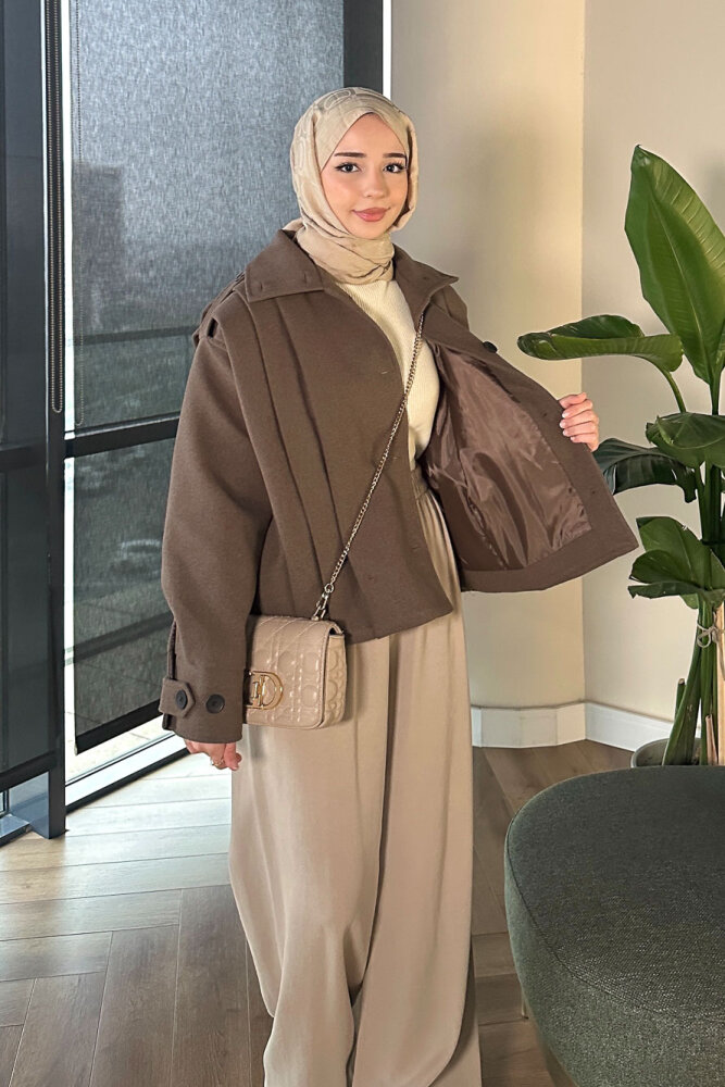 Snowfall Düğmeli Kısa Kaban - Vizon - ALLMİSS (2)