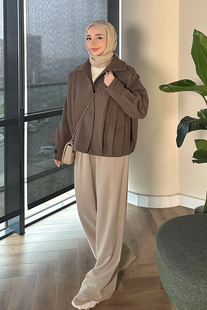 Snowfall Düğmeli Kısa Kaban - Vizon - ALLMİSS (1)