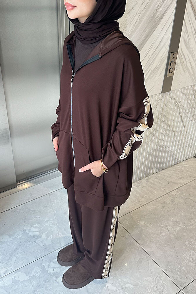 Sofia Kapüşonlu Fermuarlı Modal Eşofman Takım - Kahverengi - ALLMİSS (5)