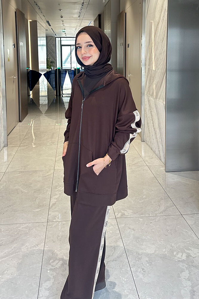Sofia Kapüşonlu Fermuarlı Modal Eşofman Takım - Kahverengi - 4