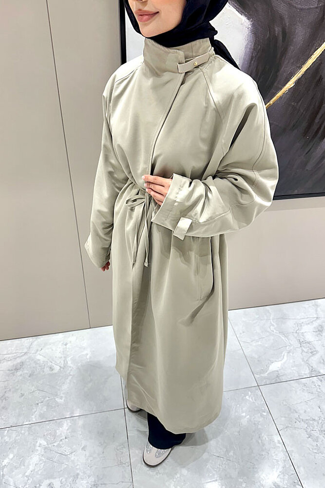 Solenne Boyun Kemerli Canvas Trenç - Bej - ALLMİSS (2)