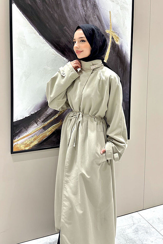 Solenne Boyun Kemerli Canvas Trenç - Bej - ALLMİSS (0)