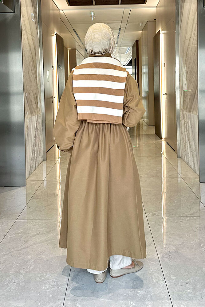 Solenne Boyun Kemerli Canvas Trenç - Camel - ALLMİSS (4)
