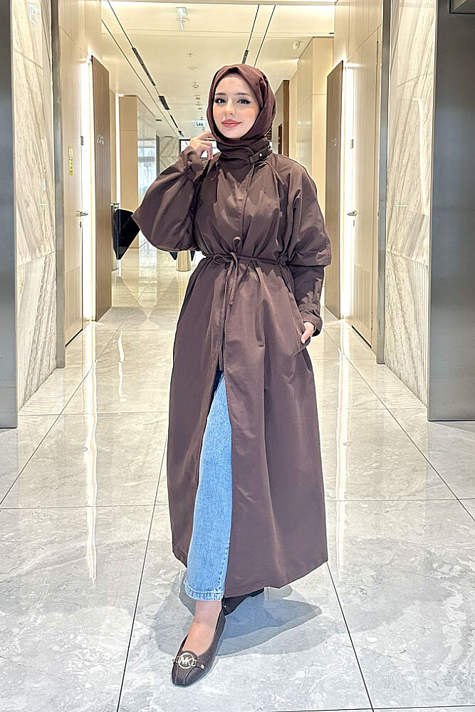 Solenne Boyun Kemerli Canvas Trenç - Kahverengi - ALLMİSS (0)