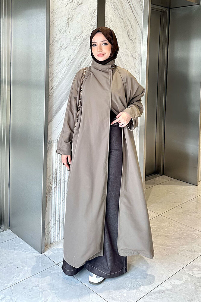 Solenne Boyun Kemerli Canvas Trenç - Vizon - ALLMİSS (0)