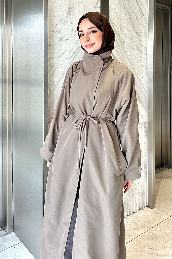 Solenne Boyun Kemerli Canvas Trenç - Vizon - ALLMİSS (1)