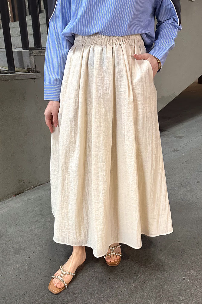 Suki Beli Lastikli Etek - Bej - LİNE (2)