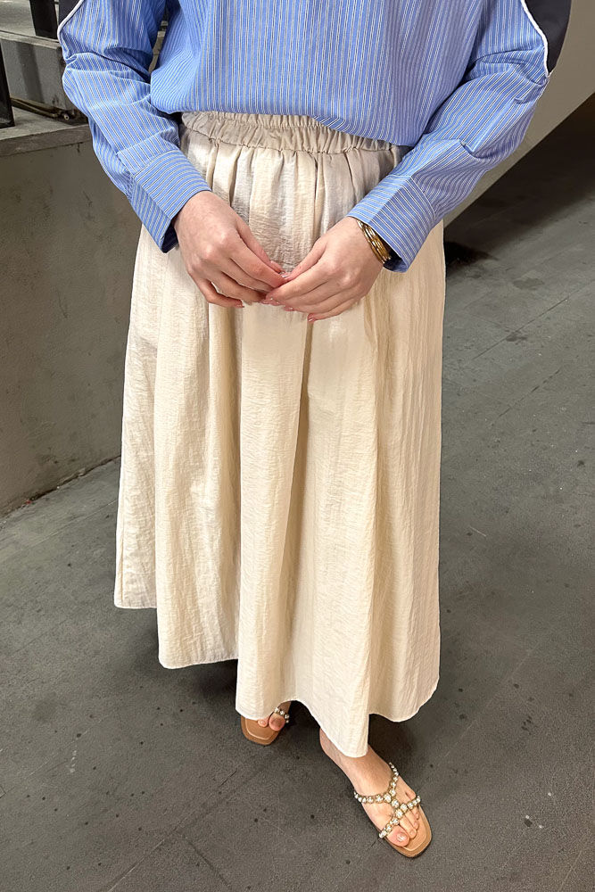 Suki Beli Lastikli Etek - Bej - LİNE (3)