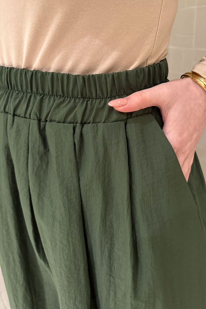 Suki Beli Lastikli Etek - Haki - LİNE (1)