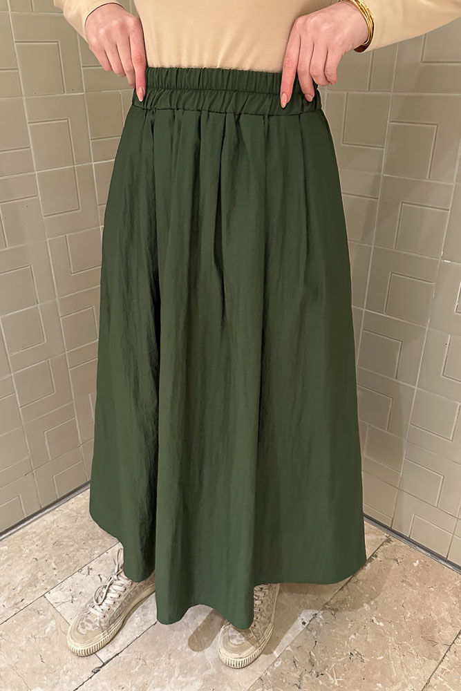 Suki Beli Lastikli Etek - Haki - LİNE (2)