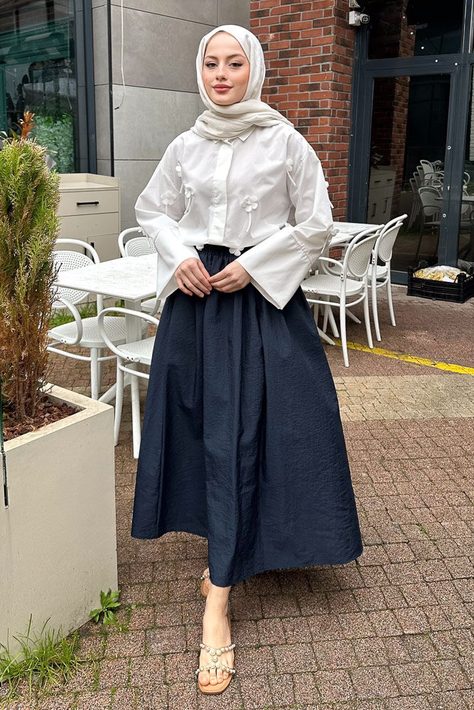 Suki Beli Lastikli Etek - Lacivert - LİNE (1)