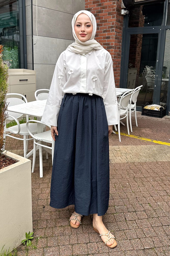 Suki Beli Lastikli Etek - Lacivert - LİNE (2)