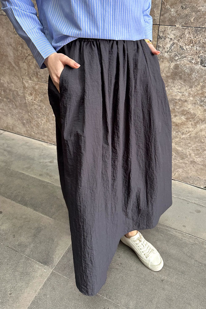 Suki Beli Lastikli Etek - Siyah - LİNE (1)