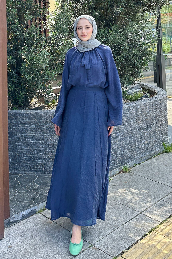 Sunny Yakası Bağlamalı İnce Takım - Lacivert - 5