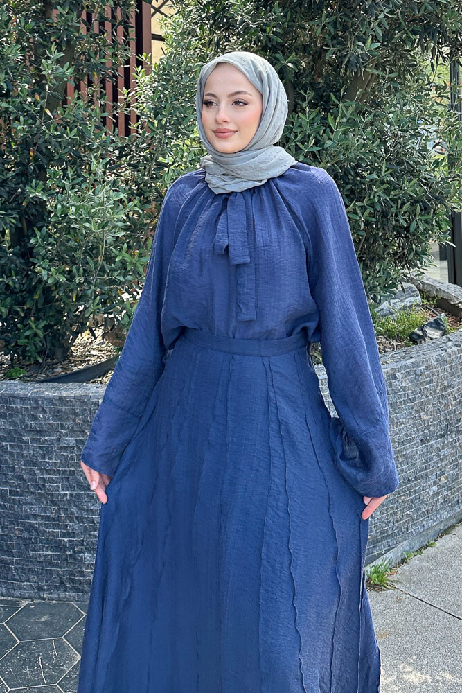 Sunny Yakası Bağlamalı İnce Takım - Lacivert - 4