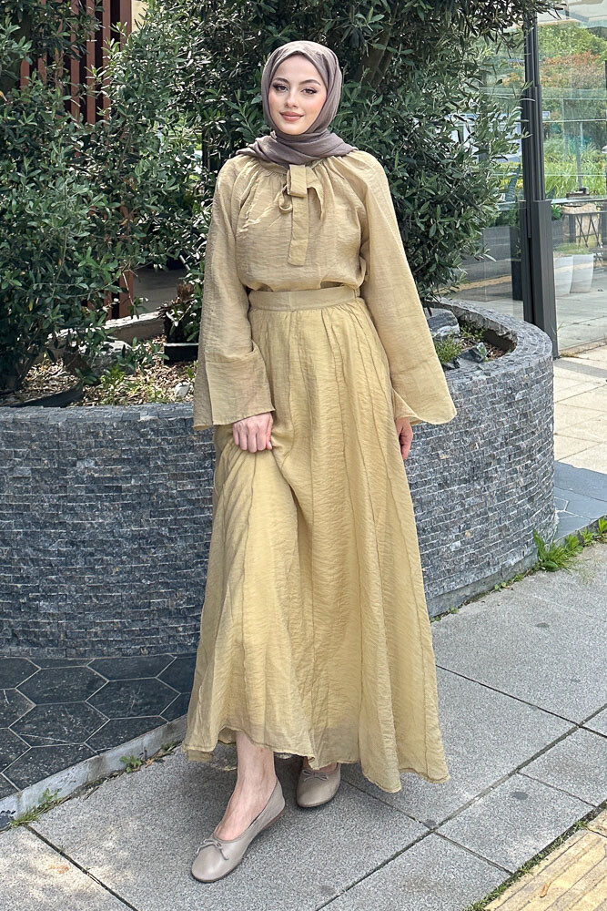 Sunny Yakası Bağlamalı İnce Takım - Yağ Yeşili - 1