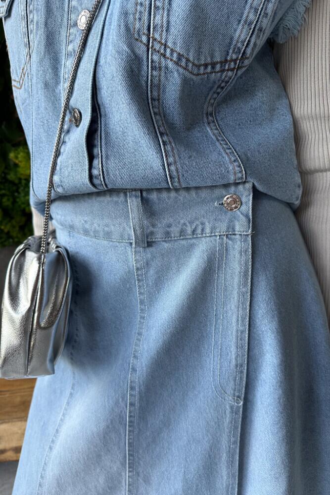 Taşlı Denim Yelek - Mavi - HENZA (3)