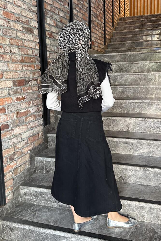 Taşlı Denim Yelek - Siyah - HENZA (5)