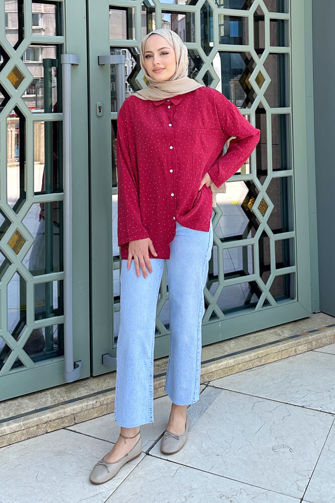 Taşlı Gömlek - Bordo - ENMA (3)