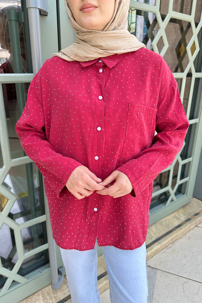 Taşlı Gömlek - Bordo - ENMA (2)