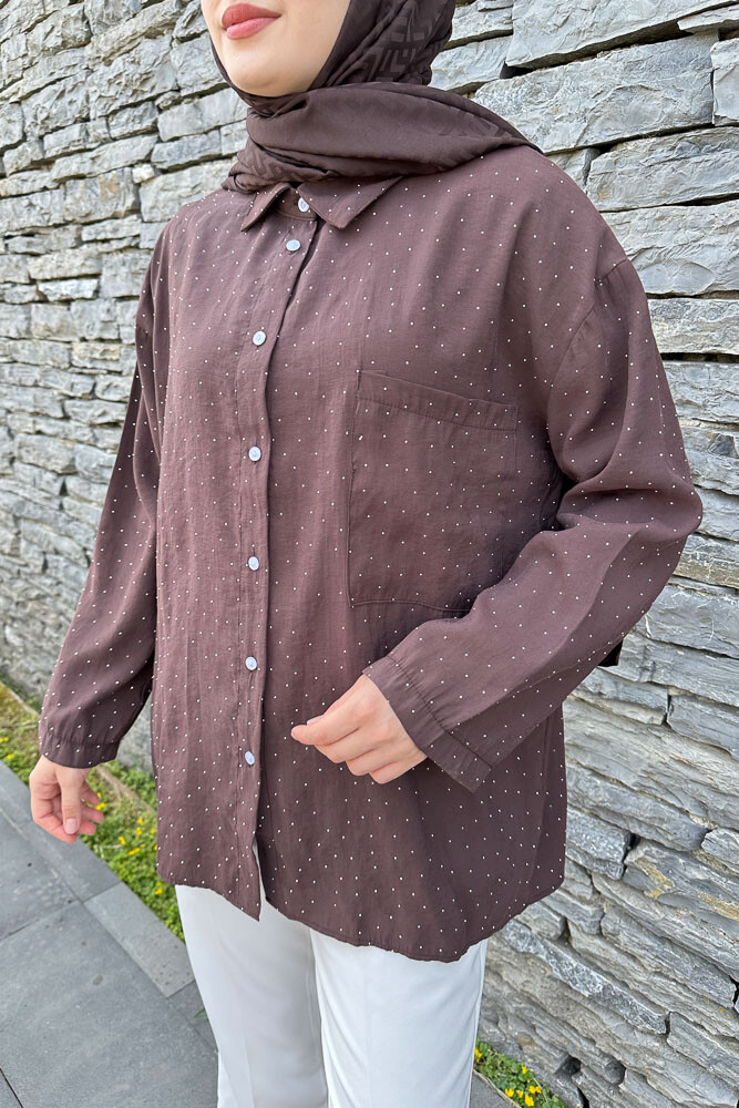 Taşlı Gömlek - Kahverengi - 4