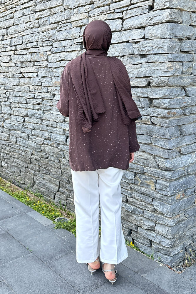 Taşlı Gömlek - Kahverengi - ENMA (5)