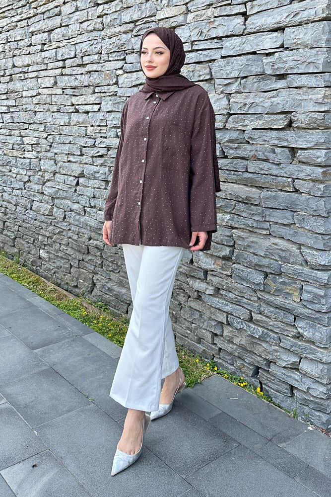 Taşlı Gömlek - Kahverengi - ENMA (2)