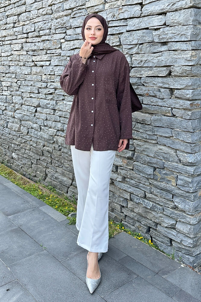 Taşlı Gömlek - Kahverengi - ENMA (4)