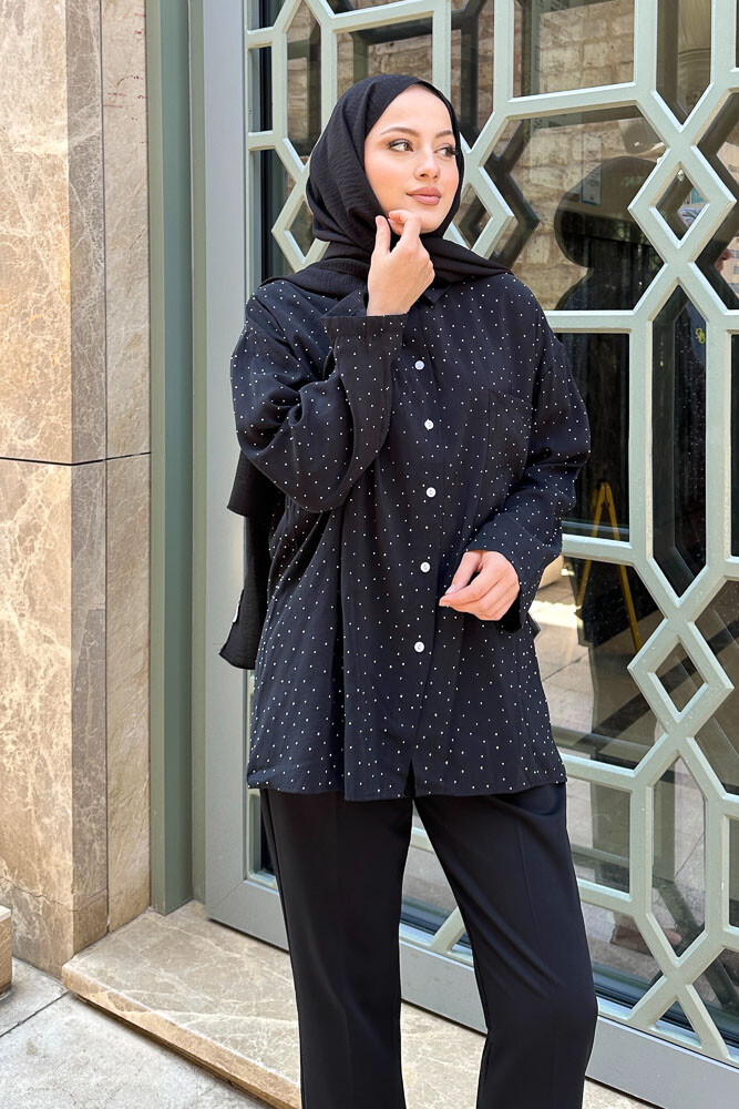 Taşlı Gömlek - Siyah - ENMA (1)