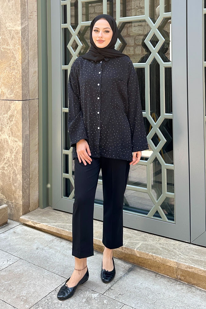 Taşlı Gömlek - Siyah 