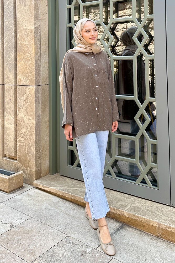 Taşlı Gömlek - Vizon - 5
