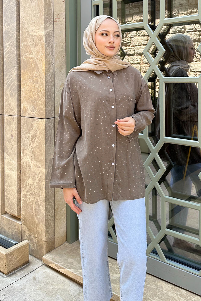 Taşlı Gömlek - Vizon - 3