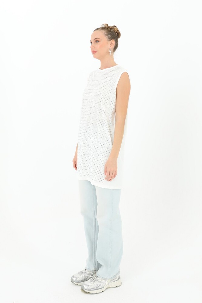 Taşlı Kolsuz İçlik - Ekru - PUANE (4)