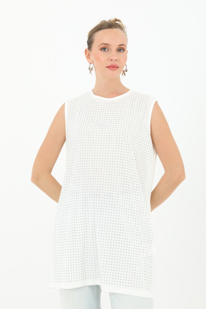 Taşlı Kolsuz İçlik - Ekru - PUANE (2)