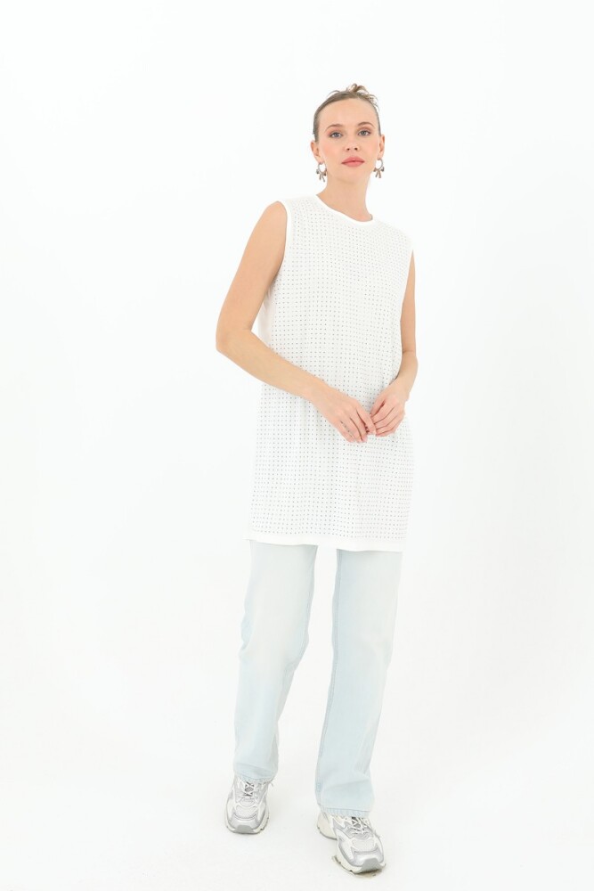 Taşlı Kolsuz İçlik - Ekru - PUANE (3)