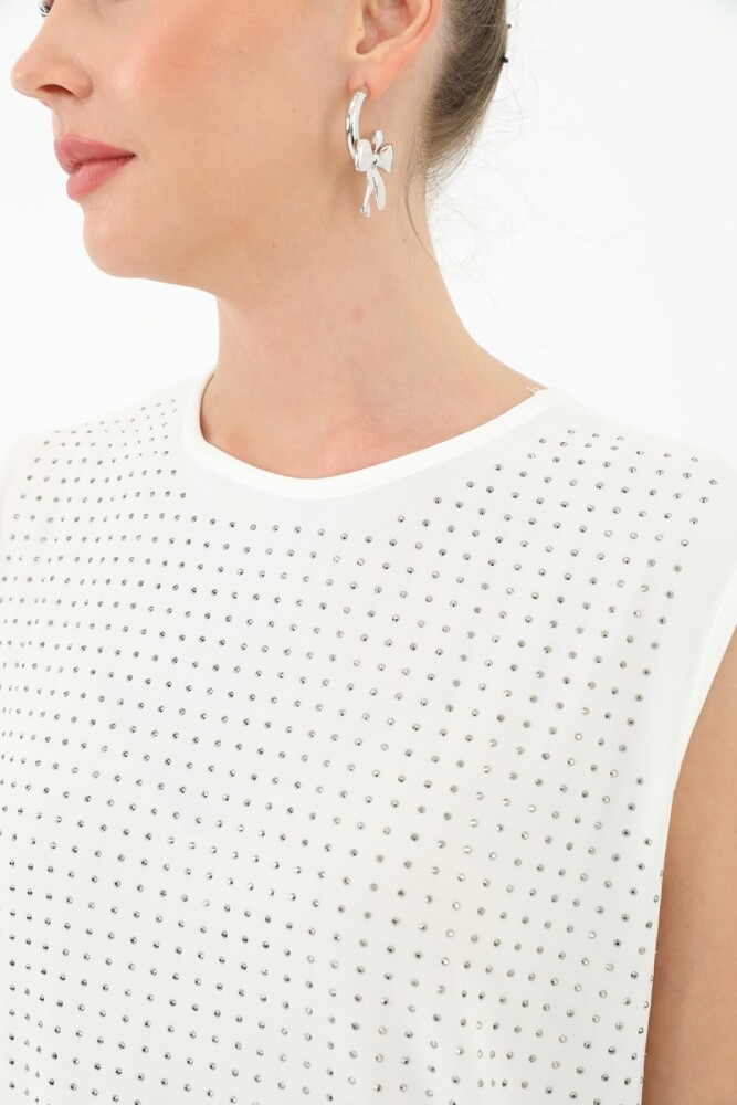 Taşlı Kolsuz İçlik - Ekru - PUANE (1)