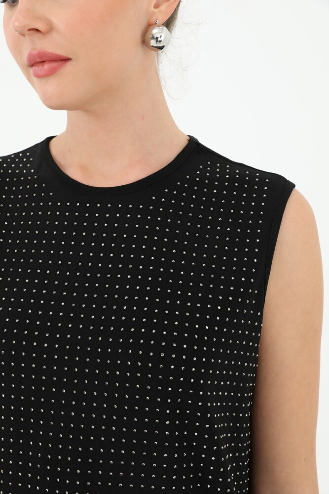 Taşlı Kolsuz İçlik - Siyah - PUANE (1)