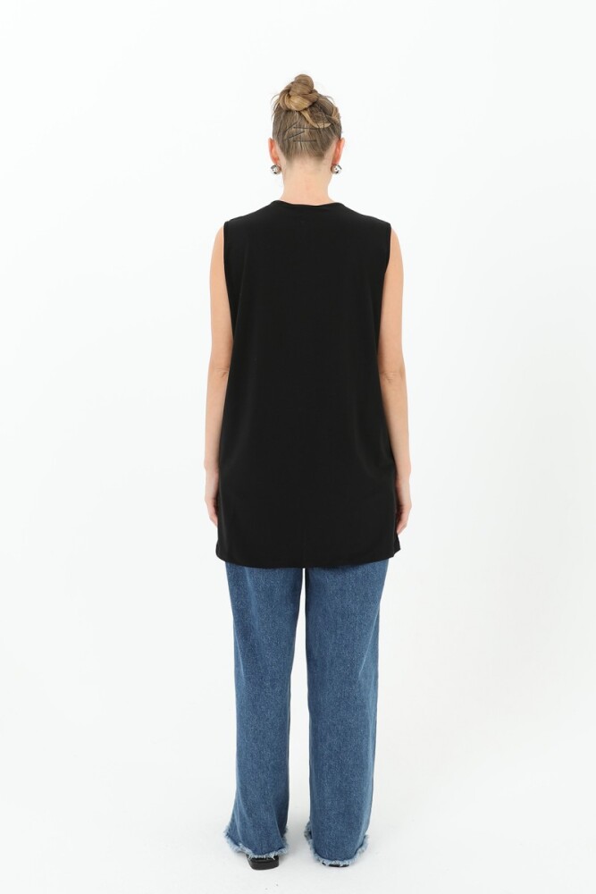 Taşlı Kolsuz İçlik - Siyah - PUANE (5)