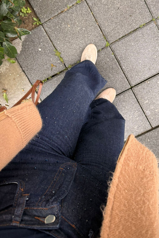 Taşlı Plazzo Denim Pantolon - Lacivert - 2