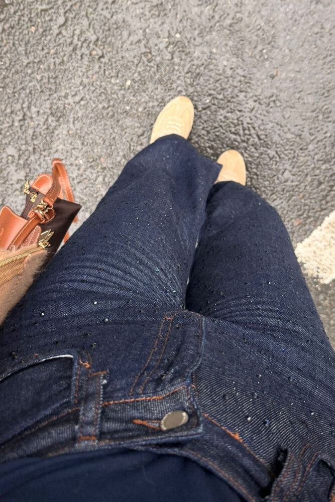 Taşlı Plazzo Denim Pantolon - Lacivert - 4