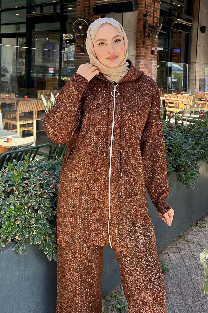 Taşlı Triko Takım - Kahverengi - HEWES (5)