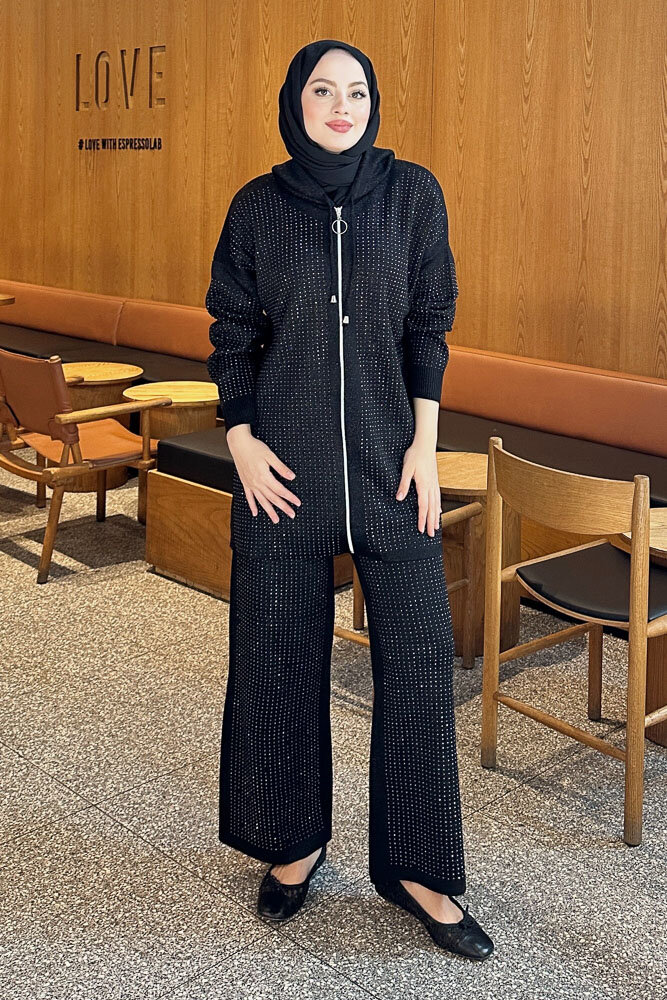 Taşlı Triko Takım - Siyah - HEWES (3)