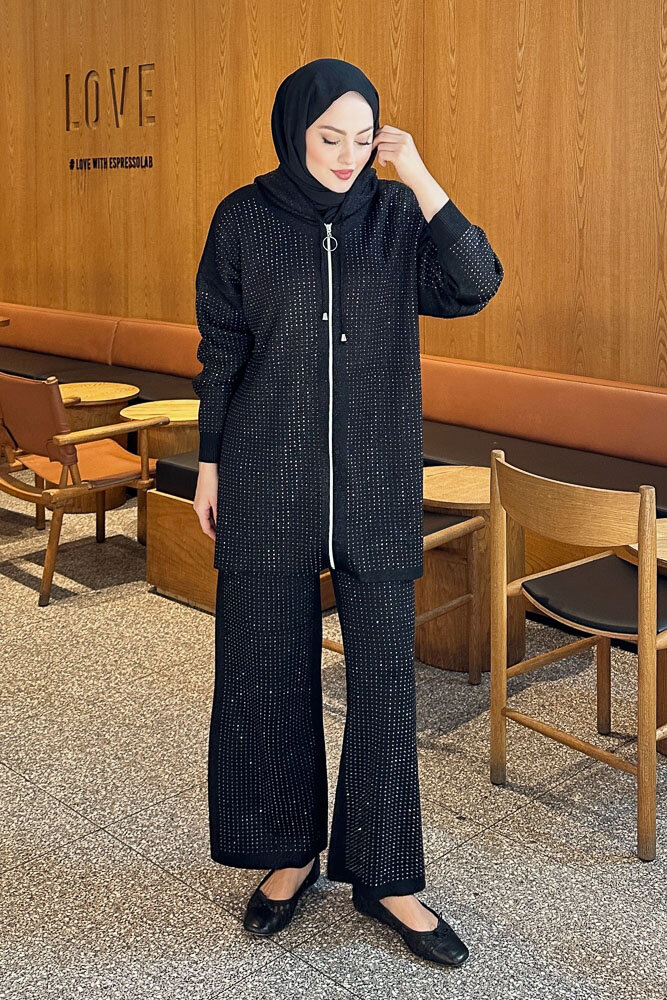 Taşlı Triko Takım - Siyah - HEWES (5)