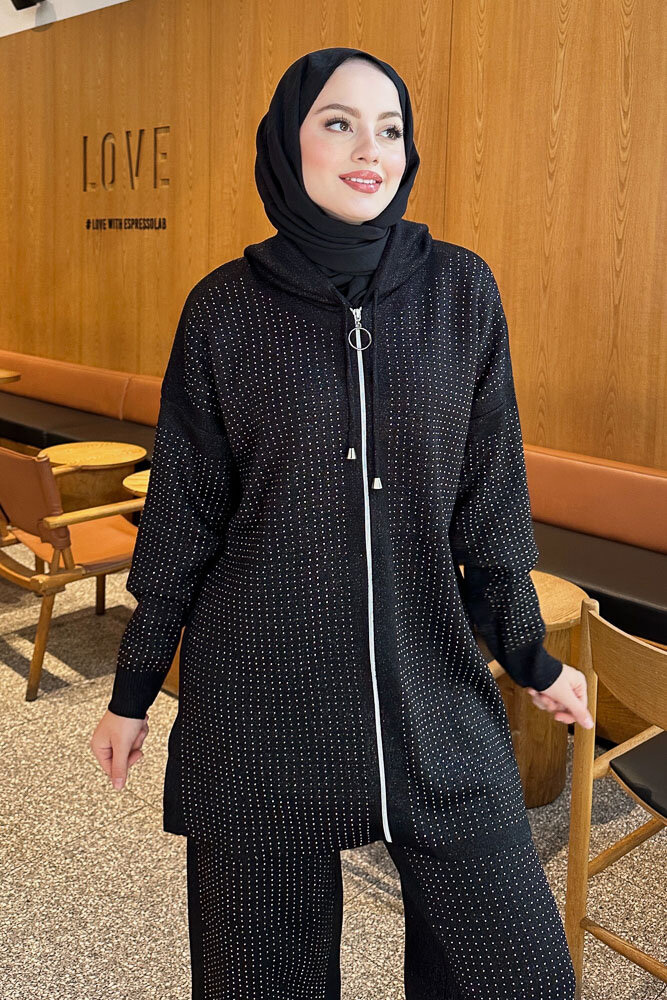 Taşlı Triko Takım - Siyah - HEWES (4)